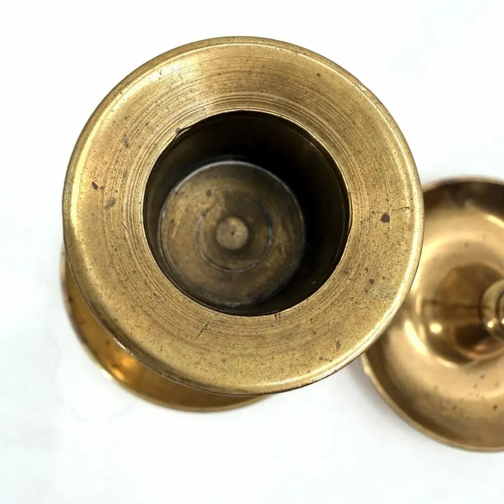 Vintage Brass Taper Candlestick Holders Pair Set Round with Character